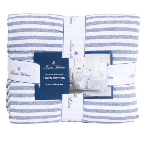 BROOKS BROTHERS Linen Blend Stripe Duvet Set